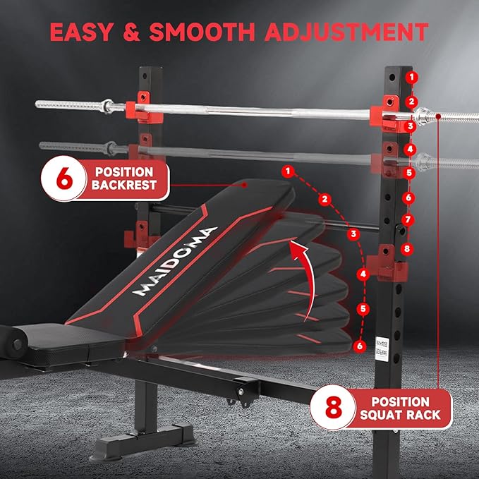 Foldable 1500LBS 8 in 1 Olympic Weight Bench Set with Leg Extension/Curl, Adjustable Weight Bench for Men & Women Full Body Workout, Bench Press with Preacher Curl（US Stock）