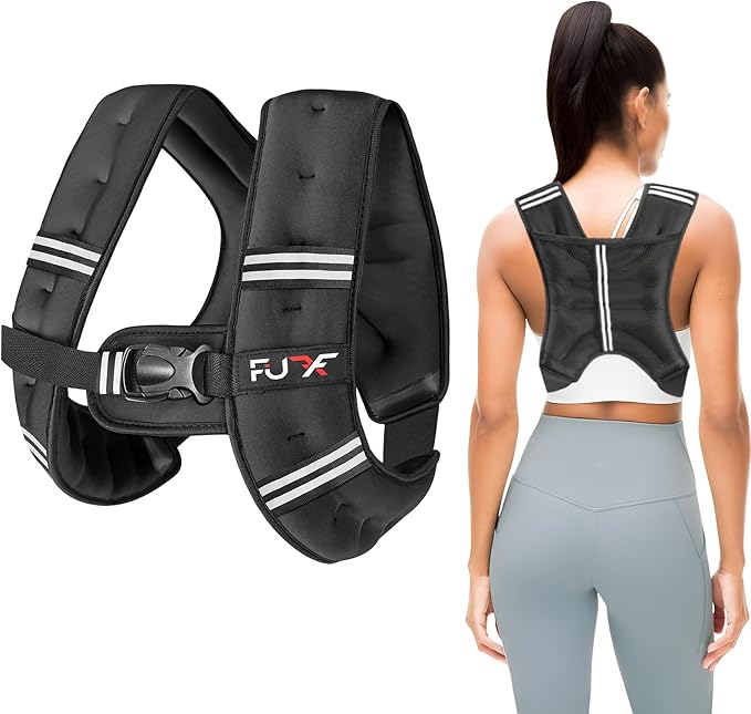 FUFF Weighted Vest Woman, 5/10/12/15/20/25/30 LB Womens Weight Vest for Walking, Strength Training Weight Vests for Female Men, Reflective Stripe Body Vest for Workout Running Jogging Fitness