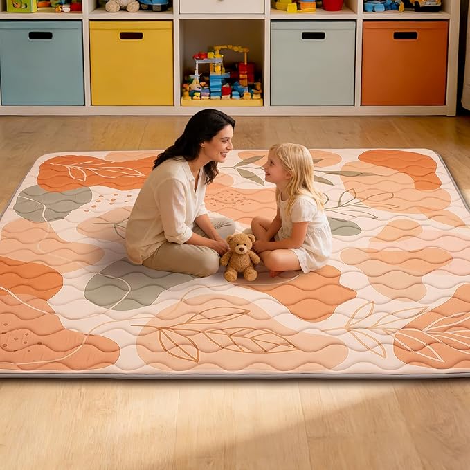 RONGFA Baby Play Mat for Floor, 50'' x 50'' Thicken Foam Soft Padded for Baby, Playpen Mat for Toddlers Infant Kids, Machine Washable, Non-Slip Bottom Safe for Crawling (Stone)