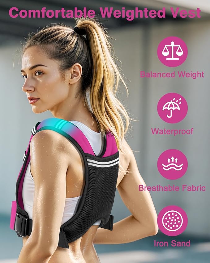 Weighted Vests for Women Men, 8 12 16 20 lb Weighted Vest with Storage Pockets, Rucking Vest with Reflective Stripe, Adjustable Straps Weight Vest for Running, Walking, Workout, Training