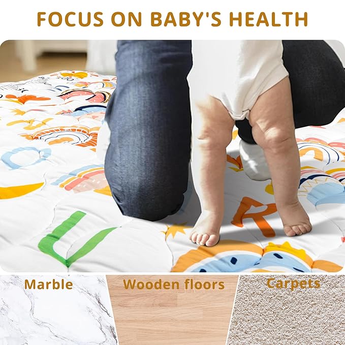 Baby Gyms Playmats for Playpen, 71"×59" Boho Rainbow Play Mat for Playpen Playyards Thicken Soft Padding Foam Playmats for Babies Toddlers Infants Baby Crawling Mat Pad Tummy Time