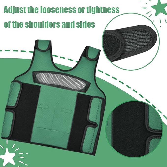 Compression Vest for Kids-Green, Weighted Vest for Kids Including 6 Removable Weights, (Large, Ages 10+)