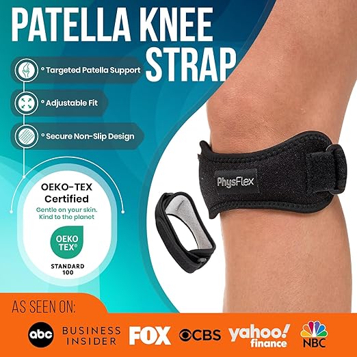 PhysFlex 2 Pack Patella Knee Brace - Knee Support and Pain Relief, Running, Hiking, Basketball, Jumpers Knee, Tendonitis, Adjustable Strap Patellar Tendon Stabilizer (Blue)