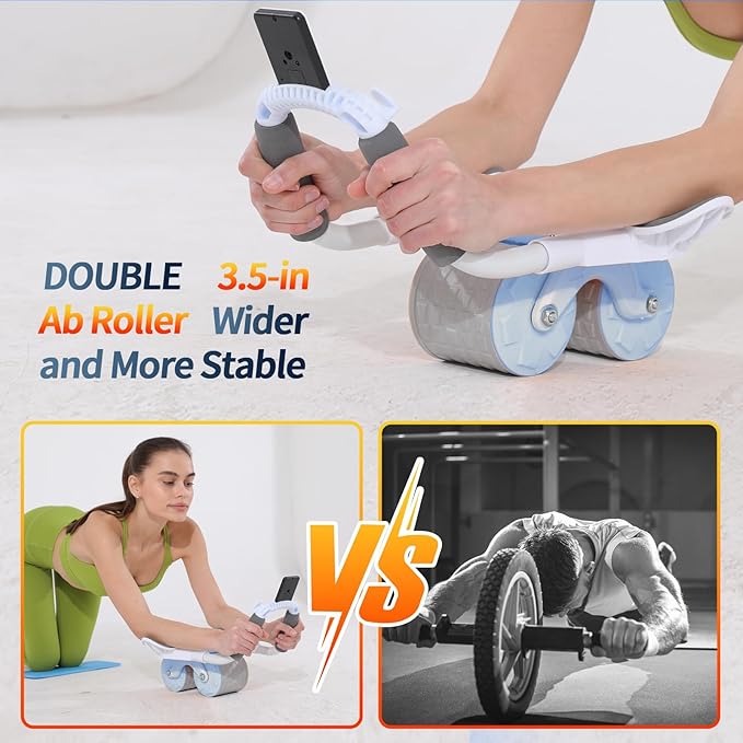 2026 Upgraded Automatic Rebound Ab Roller with Elbow Support, Dual Wide Wheel Ab Workout Equipment for Core Strength Training, Silent Ab Wheel for Beginners Men Women Home Gym Fitness