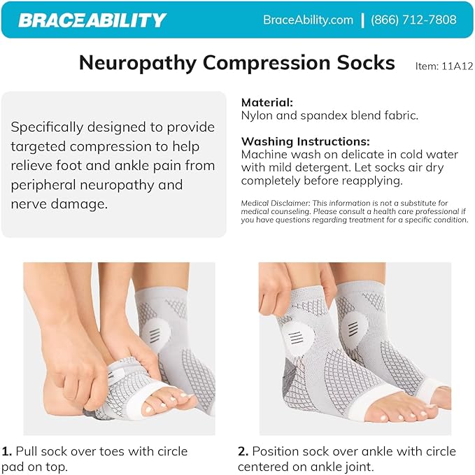BraceAbility Neuropathy Socks (3 Pairs) - Multipack Peripheral Compression Diabetic Toeless Foot Sleeves for Nerve Damage in Feet, Ankle Gout, Plantar Fasciitis Relief for Men and Women (S - Black)