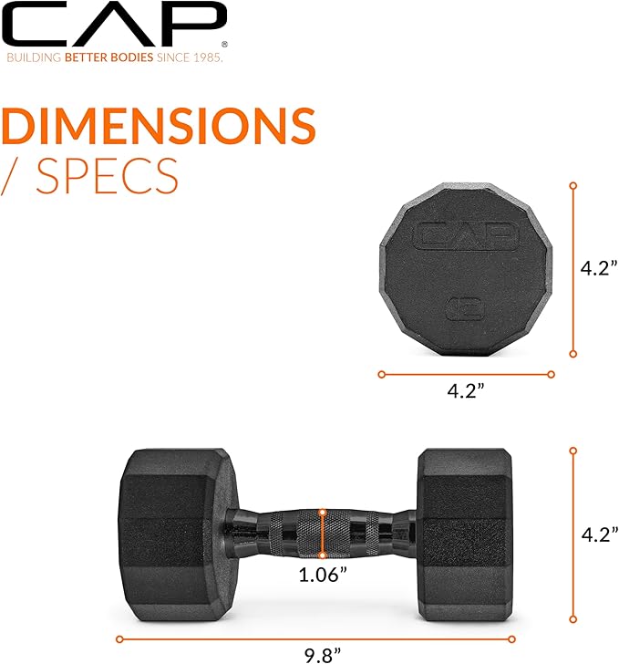 CAP Barbell Coated Hex Dumbbell Weight - Single | 10-120 lbs | Multiple Options