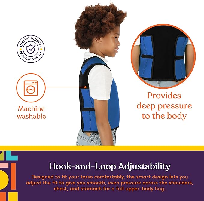 Special Supplies Sensory Compression Vest Deep Pressure Comfort (Blue, Small)