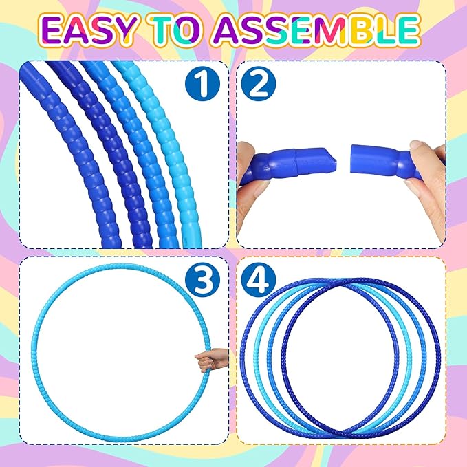 Sratte 8 Pcs Color Hoop Detachable Adjustable Exercise Ring Plastic Hoop for Gymnastics Dog Agility Equipment Party Decor, 4 Colors