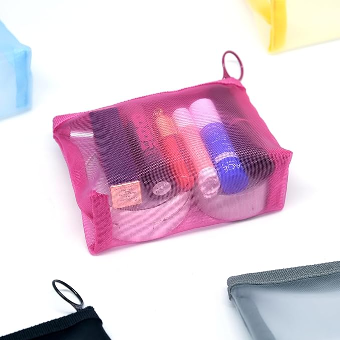 Patu Widened Mini Zipper Mesh Bags, Size S, 5" x 4" x 2", 5 Pieces, Beauty Makeup Lipstick Cosmetic Accessories Organizer Case, Small Travel Kit Storage Pouch, Assorted Colors