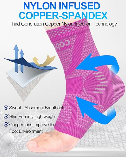 LISEPWU Copper Ankle Brace, Copper Infused Ankle Support Compression Sleeve for Men & Women, for Foot Pain Relief, Sprained Recovery, Achilles Tendonitis, Daytime or Night Use(Purple L)