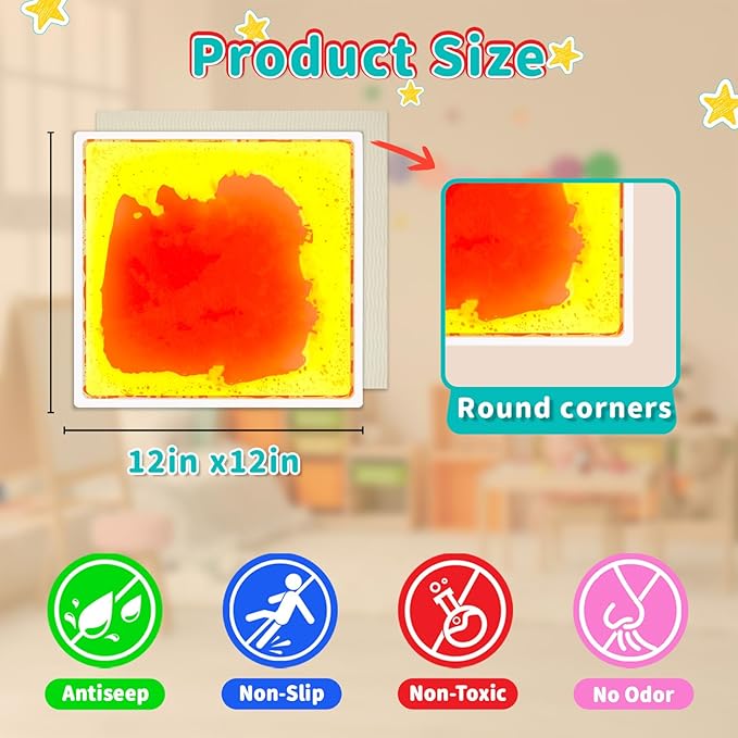 Sensory Floor Tiles for Kids: Liquid Fusion Activity Mat 9 Pack with One-Piece Glue-Free Sealing - Educational Fun Water Play Mats - Autistic Toddler Calming Toys for Indoor Early Learning（12x12inch）