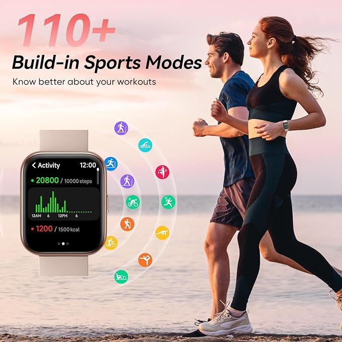 Fitpolo Smart Watches for Women Android iPhone, 1.8'' Women Smartwatch with Alexa Built-in, Bluetooth Calls, IP68 Waterproof, 7 Days Battery, Heart Rate/Sleep/SpO2 Monitor, 110 Sports Mode