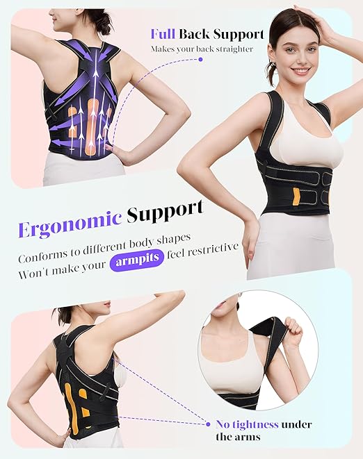 Posture Corrector for Women and Men, 5 Full Back Support Brace Rods, FSA&HSA Eligible, Adjustable Shoulder Straightener, Improving Hunchback Posture, Upper and Lower Back, Neck Pain Relief, Small