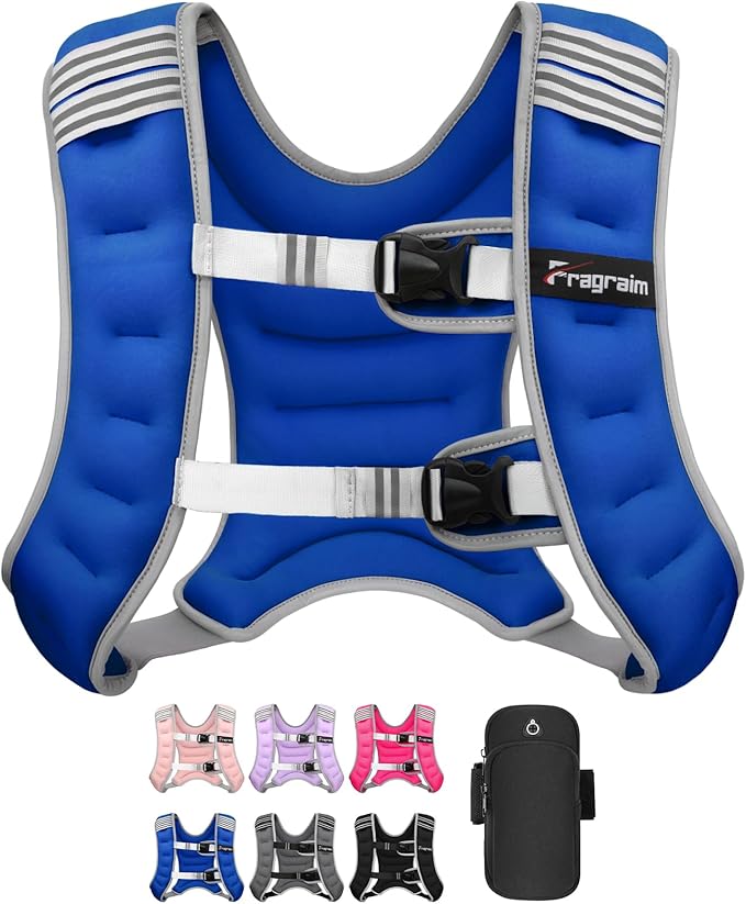 Fragraim Weighted Vest for Women Men - 8lb/10lb/12lb/16lb/22lb/25lb/30lb Weight Vest with Reflective Stripe, Detachable Phone Pouch, Ideal for Walking, Strength Training, Running, Workout, Cardio