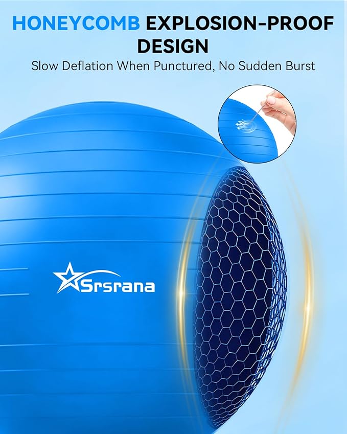 Exercise Ball - Anti-Burst Yoga Ball for Pilates, Pregnancy & Core Stability - Ergonomic Office Desk Ball Chair & Physical Therapy Equipment, Quick Pump Included