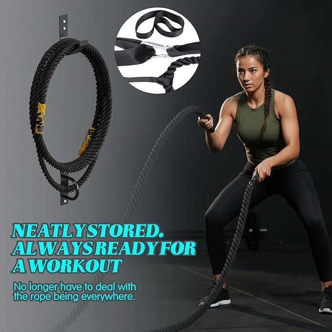 Battle Rope Wall Mount Kit with Anchor Strap Heavy Duty Steel Battle Rope Wall Mount Kit with Anchor & Storage Hook and Reinforced Nylon Strap, Easy and Fast Setup