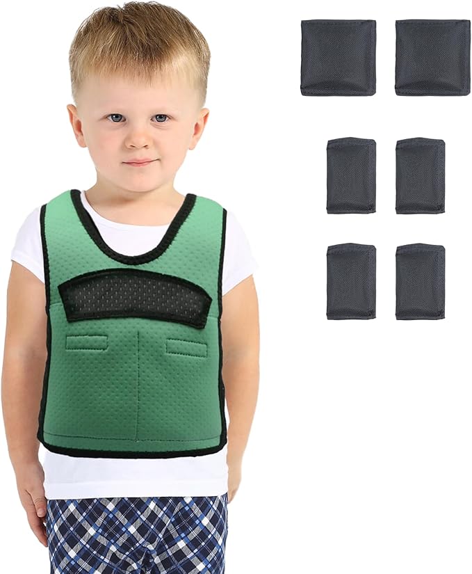 Compression Vest for Kids-Green, Weighted Vest for Kids Including 6 Removable Weights, (Small, Ages 2 to 5)
