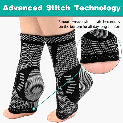 INDEEMAX Ankle Brace for Sprained Ankle Compression Sleeve, Copper Infused Ankle Support Brace for Women & Men, Plantar Fasciitis Relief Achilles Tendonitis, Sports Running, Silver Black, XL