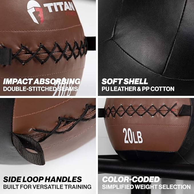 Titan Fitness Soft Leather Medicine Wall Ball Durable, Endurance, Cardio, Core Strength