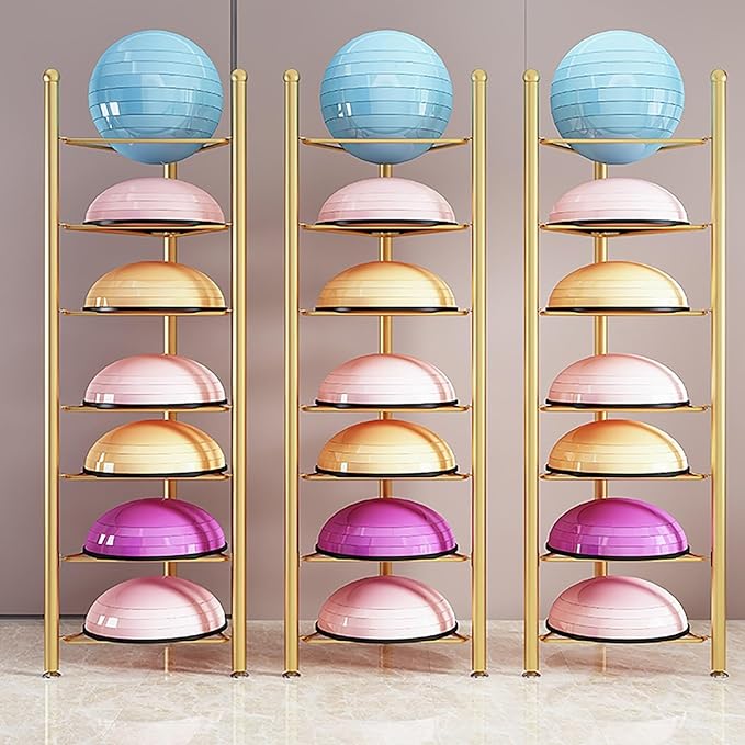 Exercise Half Balance Ball Trainer Holder Storage Rack - Home Fitness Gym Workout Equipment 3/5/6/7 Tier Floor Stand Corner Storage Organizer for Basketball Bowling Medicine Yoga Bosu Balls(Black,7 la