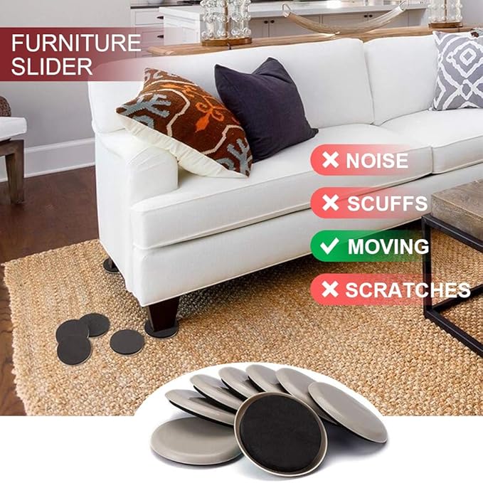 Yelanon Furniture Sliders for Carpet - 20 PCS Heavy Duty Moving Pads 3 1/2" - Sliders for Furniture on Carpet, Reusable Furniture Moving Sliders for Easy Glide