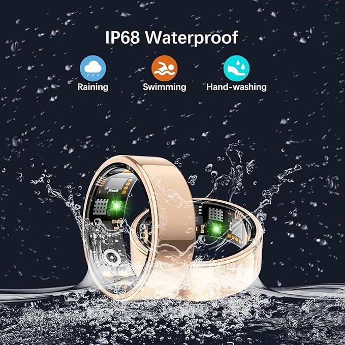 Smart Ring for Women Men, Fit Ring with Heart Rate, Blood Oxygen, HRV, Sleep Monitor, Stress, Step Counter, IP68 Waterproof Fitness Rings for iPhone & Android, No Subscription Fee (Rose Gold, 12#)