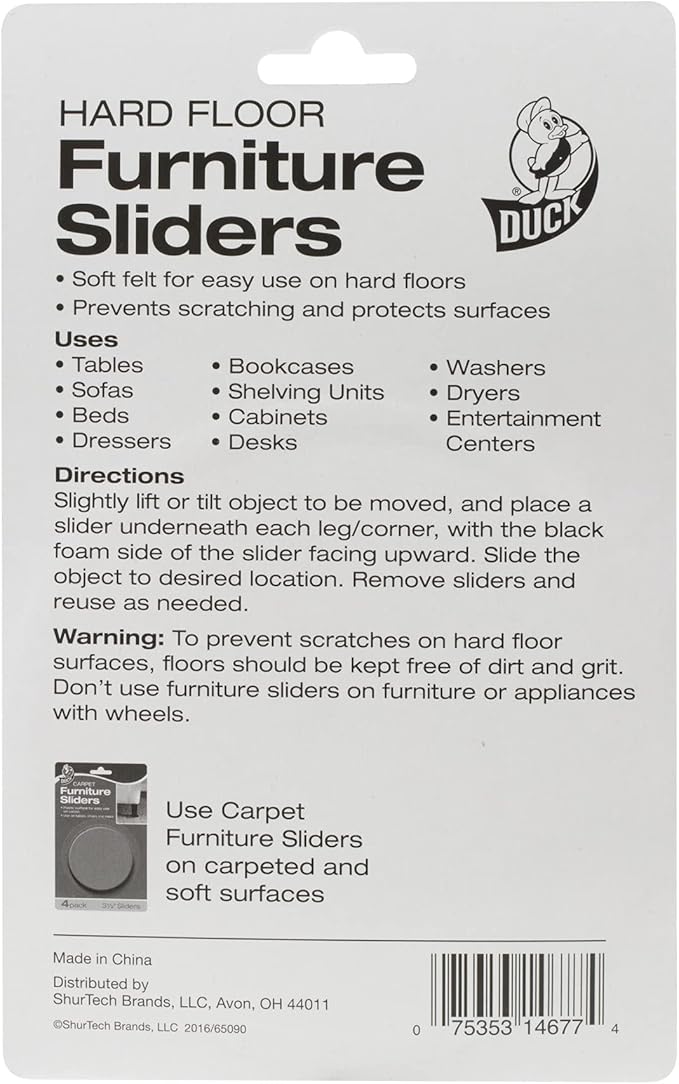 Duck Brand Felt Furniture Sliders for Hard Floors, 3.5 Inch Width, 12 Pack,Brown