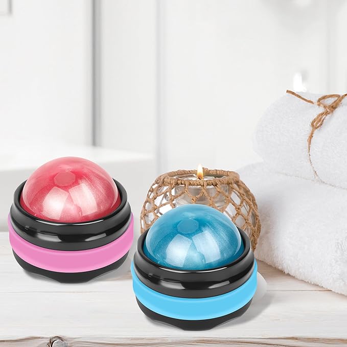 Coolrunner Massage Ball, Manual Roller Massager, 2-Pack Handheld Self Massage Therapy and Relax Full Body Tools for Sore Muscles, Shoulders, Neck, Arms, Legs, Back, Foot, Body (Blue+Pink)