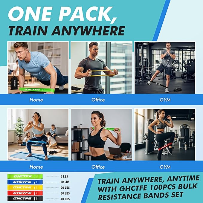 100PCS Resistance Bands Bulk Set for Group Fitness, Schools & Gyms – 20 Sets of 5-Level Natural Latex Loop Exercise Bands for Yoga, Pilates, Recovery & Team Gift Wellness Programs