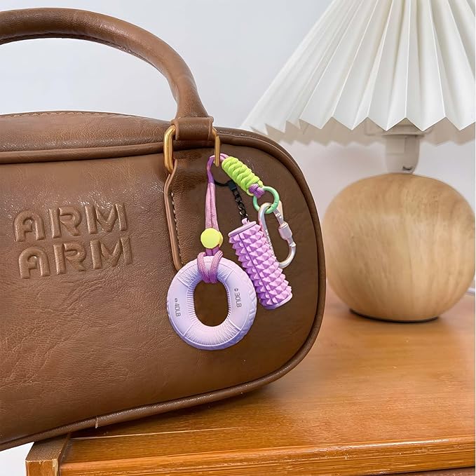Silicone Grip Strengthener with Mini Foam Roller Keychain Bag Charm- Portable Hand Exerciser