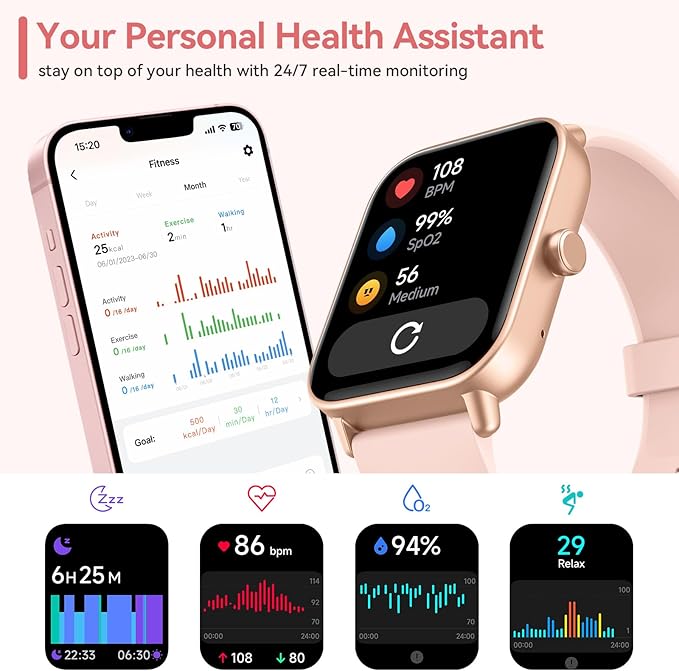 Smart Watches for Women, 1.8" HD Smart Watch (Answer/Make Call) for iPhone/Android, Alexa Bulit-in, Fitness Watch with Sleep/Health Monitor, Watches for Women with 120 Sport Mode, 3ATM Waterproof ﻿