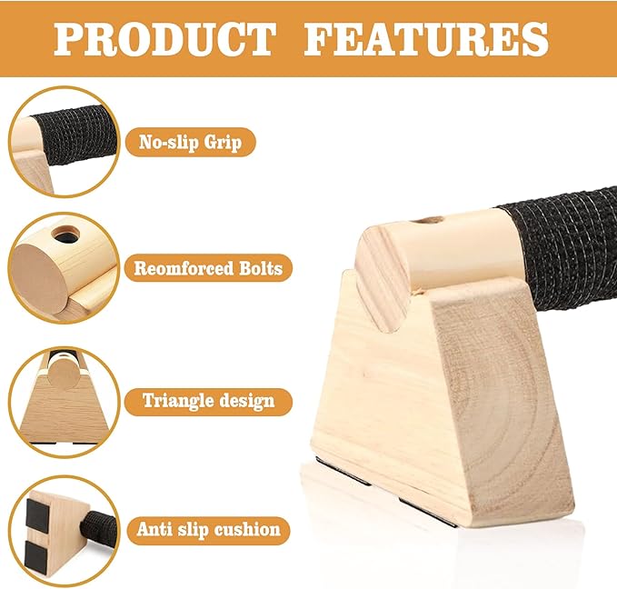 Parallettes Push Up Bar, Calisthenics Strength Training Equipment for Home, Wooden Pushup Handles for Floor