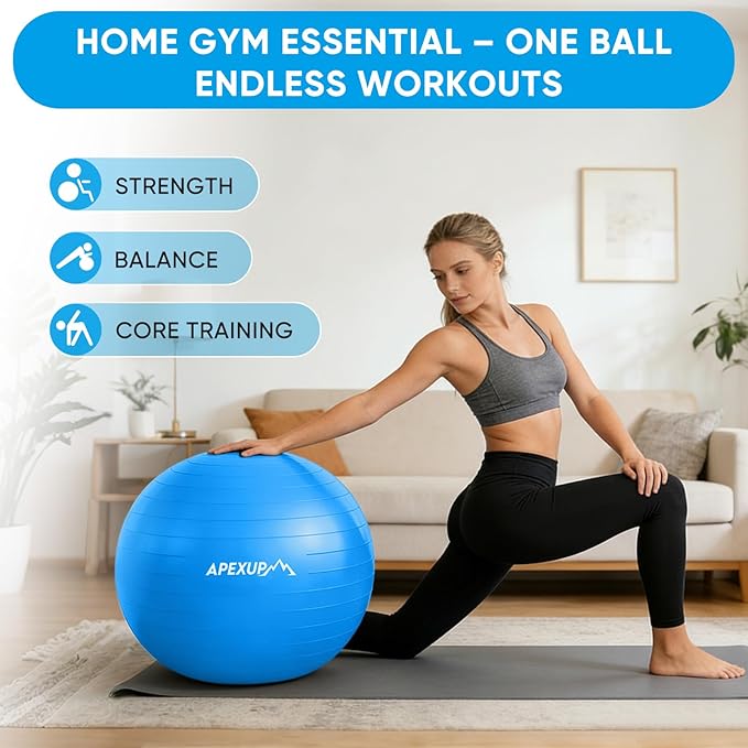 APEXUP Yoga Ball Exercise Ball Anti Slip Heavy Duty for Fitness, Balance & Core Workout, Balance Training, Pregnancy & Physical Therapy, 5 Sizes