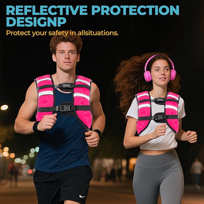 Weighted Vest, 8lb/12lb/16lb/20lb Weight Vest with Reflective Stripes for Men Women, Two Adjustment Straps for Workout, Strength Training, Running, Fitness, Muscle Building, Weight Loss