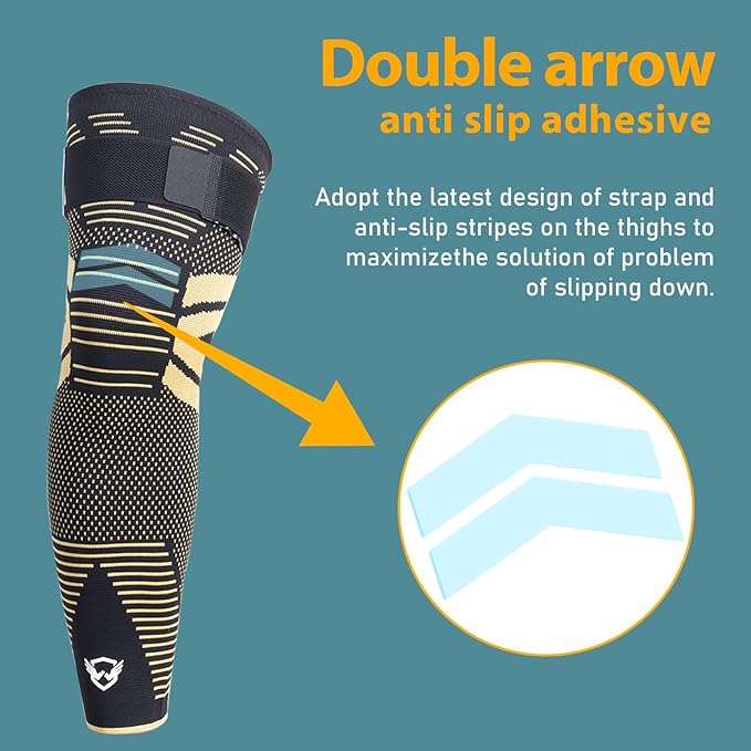 Dr.Welland Leg Sleeves (PAIR) Copper Infused for Arthritis,Meniscus Tear, ACL, MCL, Joint Pain Relief - Thigh & Calf Support