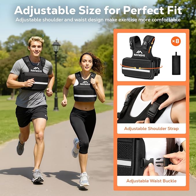 Adjustable Weighted Vest Women Men,1-12/1-20/1-30 LBS Weight Vests with Adjustable Shoulder Strap, 8 Ironsand, Large Pocket, Reflective Strip,Weighted Vest Men and Women for Workout, Strength Training