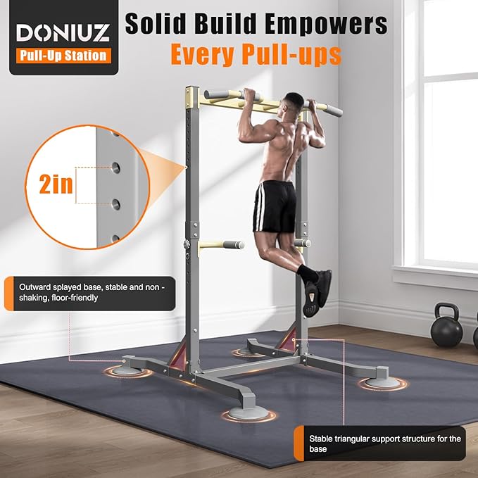 DONIUZ Multi-function Pull Up Station, Portable Workout Equipment with Pull Up Bar and Dip Station for Home Gym, Support 600lbs