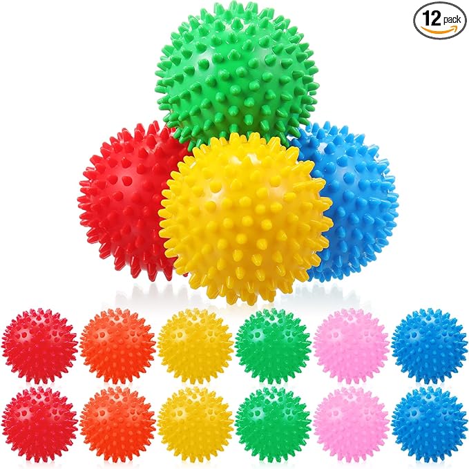 Liliful 12 Pcs Spiky Massage Ball Hard Foot Ball Roller Massager Firm Foot Arch Trainer 3 Inch for Deep Tissue Plantar Fasciitis Back Hands Muscles Soreness Exercise (Bright Color)