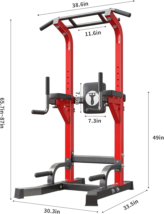 Power Tower Pull Up Bar Dip Station, Free Standing Pull Up Rack Dip Station for Home Gym, 10-Level Adjustable Height Pull Up Bar Stand Dip Bar Strength Training Workout Equipment