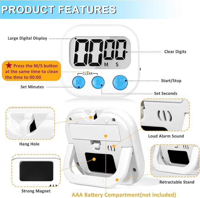 ZILLEEN Classroom Timer for Kids Teachers 4 Pack Digital Timers, White