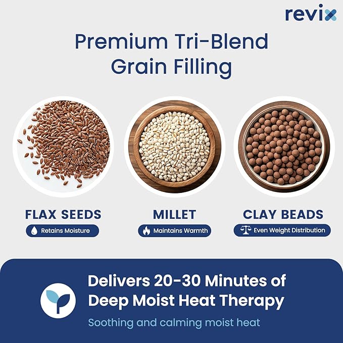 REVIX Microwave Heating Pad for Back Pain Relief, Hands-Free Wearable Microwavable Waist Wrap with Moist Heat, Unscented Hot or Cold Therapy Pack with Flaxseed and Clay Beads for Cramps, Gray