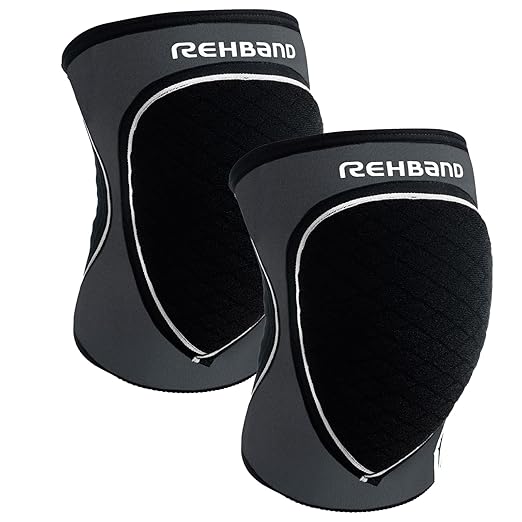 Rehband Knee Pads for Volleyball, Handball & Indoor Sports, Neoprene Knee Sleeve Protector, Comfortable & Snug Fit, Shock-absorbing Sports Knee Pads Unisex, Colour:Steel Grey - 1 Pair, Size:Medium