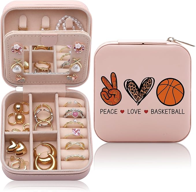 Basketball Gifts for Women, Jewelry Box Gifts for Basketball Players Friends, Women Basketballs Team Gifts Travel Jewelry Case Organizer