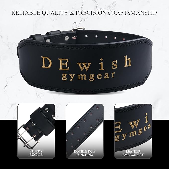 Leather Weightlifting Belt, 10 Adjustable Holes, 4”Width, Double Prong Power Belt for Gym Bodybuilding, weightlifting, powerlifting, squats and deadlifts