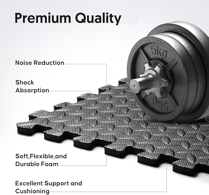 36 Pack Home Gym Mat, Puzzle Exercise Mat, EVA Interlocking Foam Floor Tiles for Home Workout Equipment and Kids' Play Areas - Blue, 24 in x 24 in x ½ in - (Black, 36 Pack (144 SQ FT))