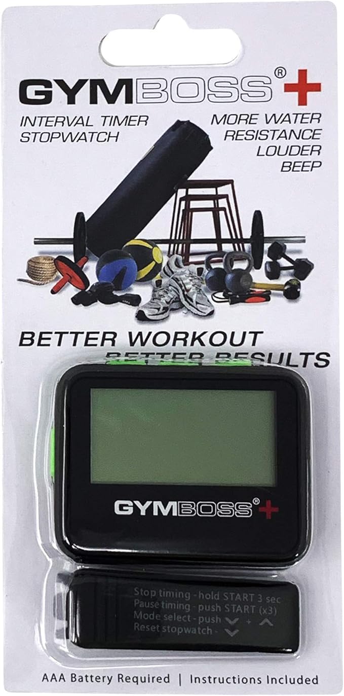 Gymboss Plus Interval Timer and Stopwatch and Gymboss Strap - Bundle (Black with Green Buttons)