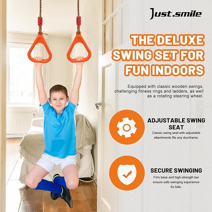 Doorway Swing for Kids & Door Pull Up Bar for Adults, Indoor Kid Swing with 4 Accessories, Multi-Function Doorway Gym, Fits Door Frame 24.41-30.51'' W x 3.94-6.69'' Thickness (Orange)