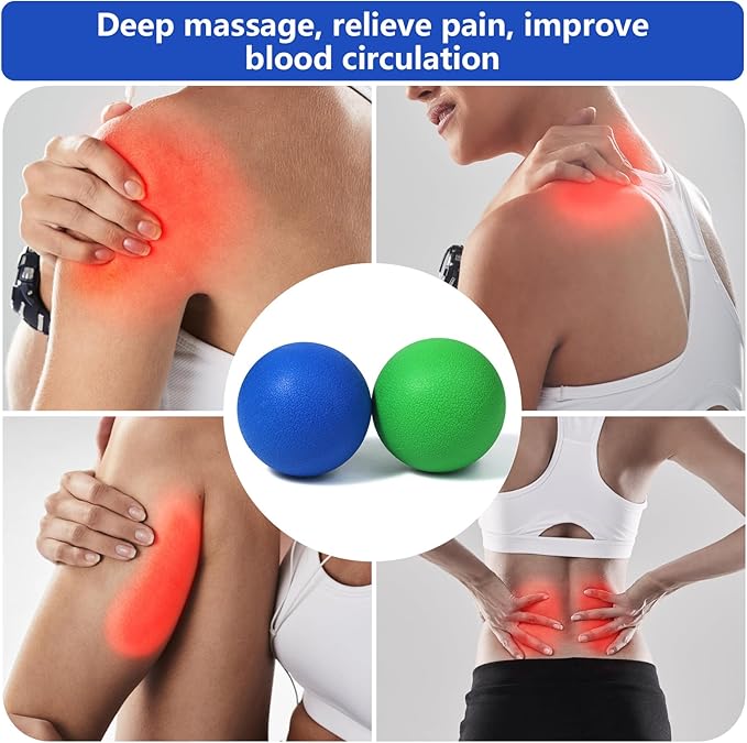 2-Pack Firm Lacrosse Massage Balls- for Deep Tissue, Trigger Point & Myofascial Release Therapy, Relieve Muscle Knots (Green&Blue)