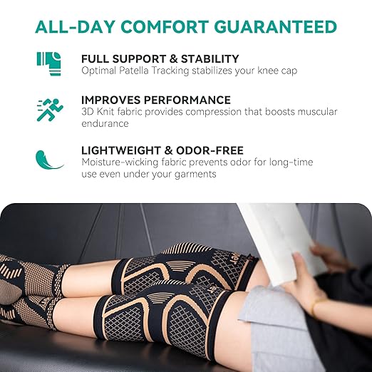 INDEEMAX Copper Knee Brace for Women Men 2 Pack, Knee Compression Sleeve for Knee Pain, Arthritis, Running,Sports and Recovery Support, L