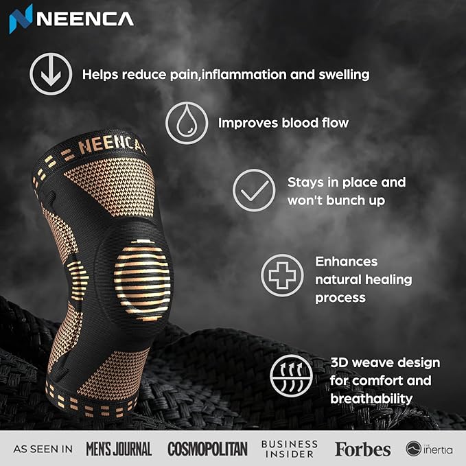 NEENCA Professional Knee Brace for Pain Relief, Medical Knee Support with Patella Pad & Side Stabilizers, Compression Knee Sleeve for Meniscus Tear, ACL, Joint Pain, Runner, Workout (Copper, Medium)